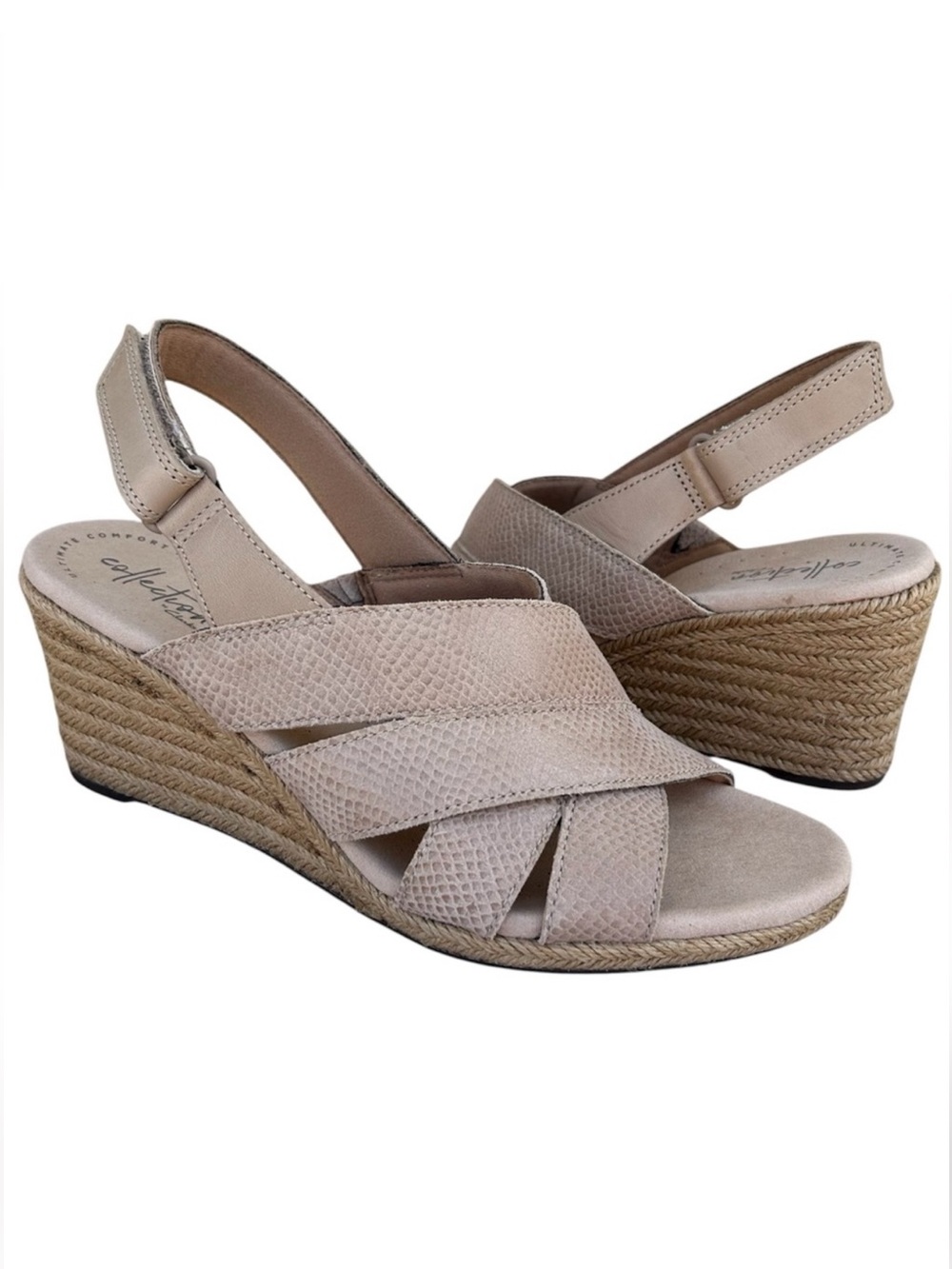 Clarks Lafley‎ Krissy 26134502 Womens Sand Leather Strap Wedges Heels Shoes 9.5M